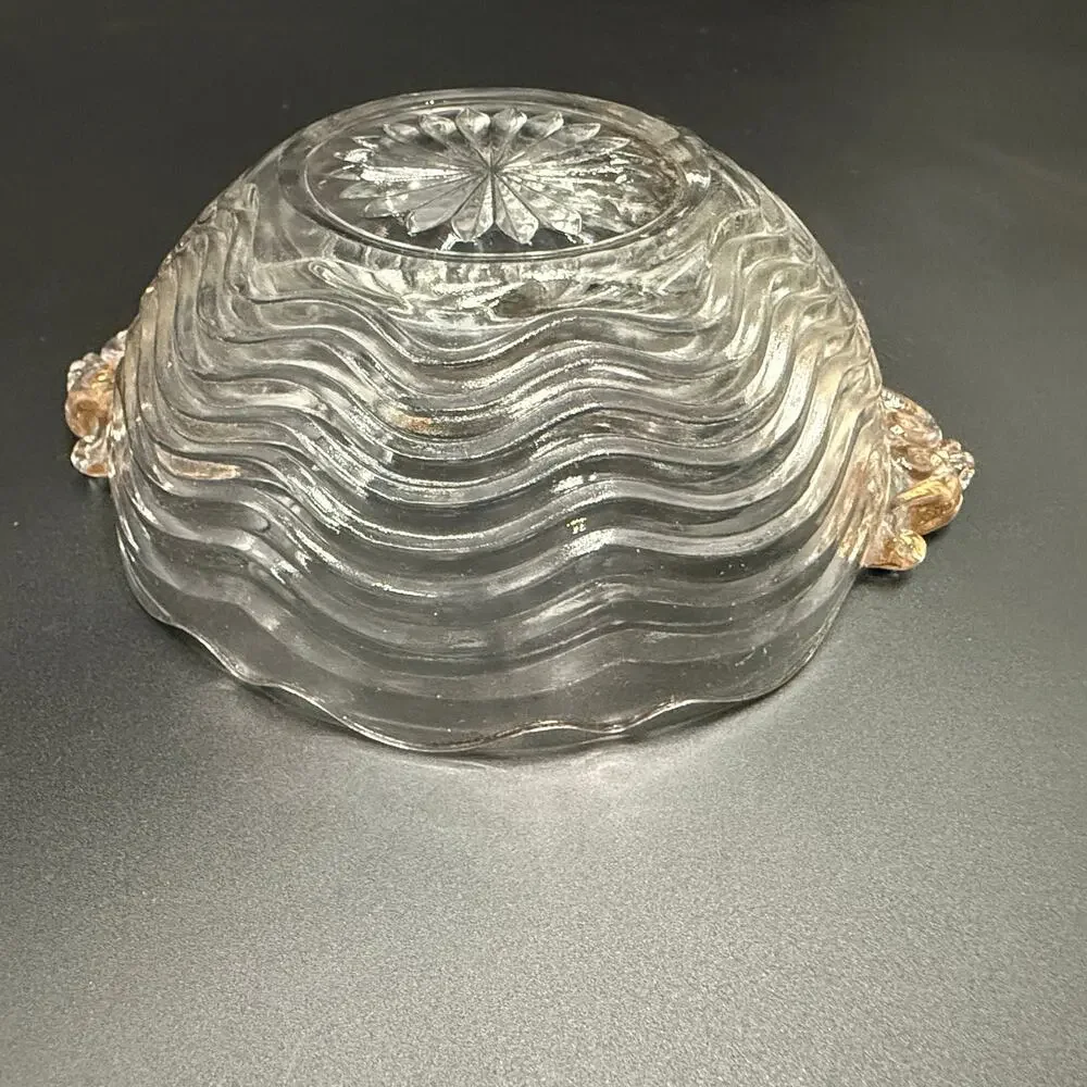 vintage Anchor Hocking gold trim Handled Bowl candy nut dish 17 Clear glassware